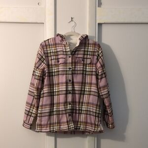 L.L.Bean Pink Fleece Flannel Hoodie